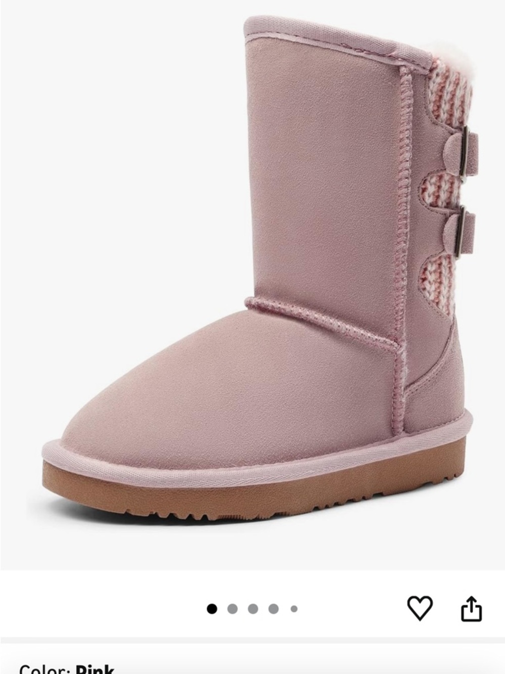 Kids Pink Cozy Faux-Suede Winter Boot